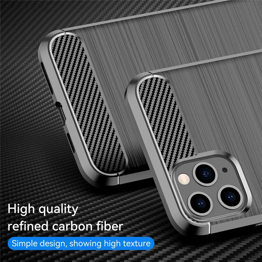 1.8mm Carbon Fiber Brushed Texture Soft TPU Back Case Mobile Phone Cover for iPhone 11 Pro Max 6.5 inch - Black - 2