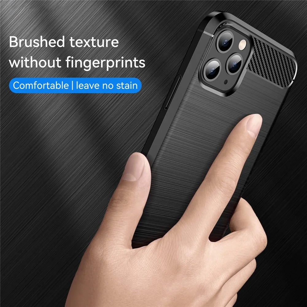 1.8mm Carbon Fiber Brushed Texture Soft TPU Back Case Mobile Phone Cover for iPhone 11 Pro Max 6.5 inch - Black - 3