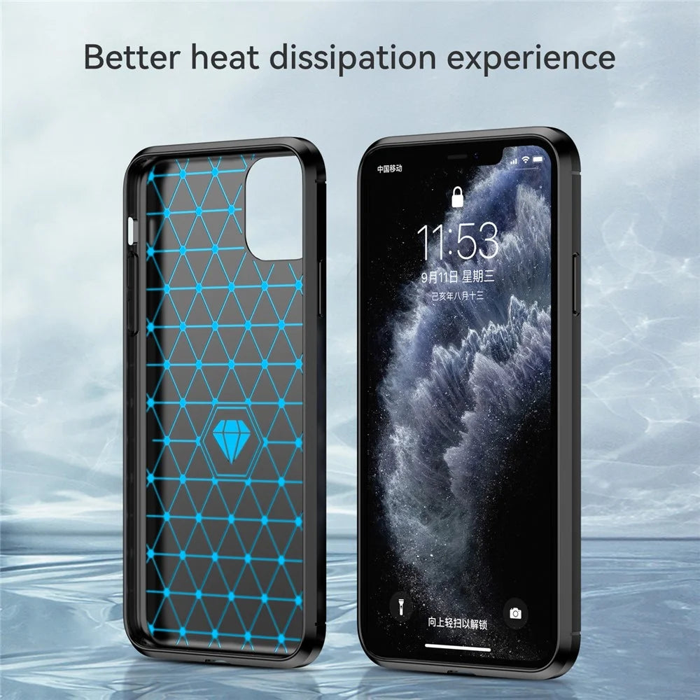 1.8mm Carbon Fiber Brushed Texture Soft TPU Back Case Mobile Phone Cover for iPhone 11 Pro Max 6.5 inch - Black - 4