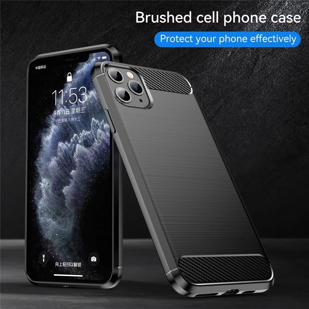 1.8mm Carbon Fiber Brushed Texture Soft TPU Back Case Mobile Phone Cover for iPhone 11 Pro Max 6.5 inch - Black - 5