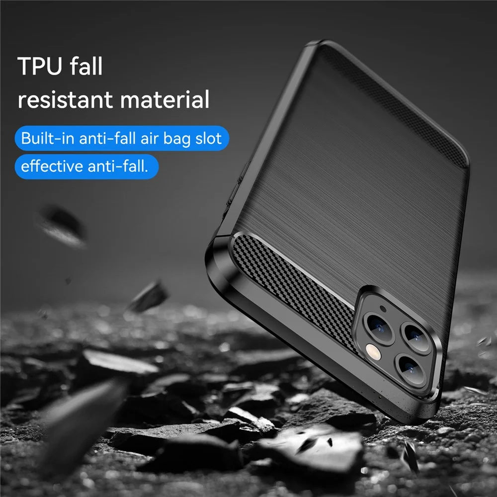 1.8mm Carbon Fiber Brushed Texture Soft TPU Back Case Mobile Phone Cover for iPhone 11 Pro Max 6.5 inch - Black - 7