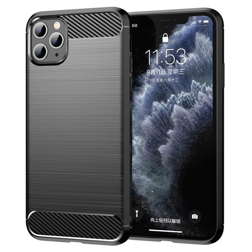 1.8mm Carbon Fiber Brushed Texture Shock Absorption TPU Back Case Mobile Phone Cover for iPhone 11 Pro 5.8 inch - Black - 1