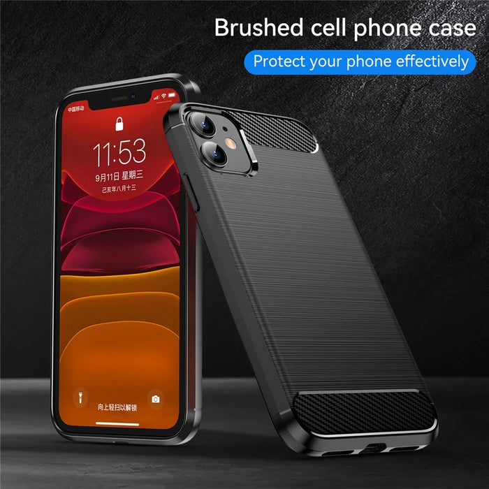 1.8mm Carbon Fiber Brushed Texture Impact Buffer TPU Back Case Mobile Phone Cover for iPhone 11 6.1 inch - Black - 5
