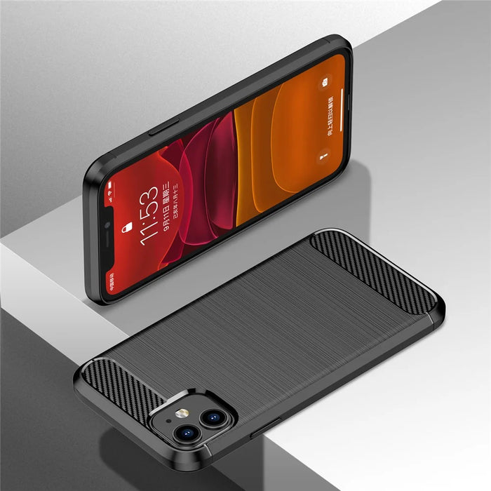 1.8mm Carbon Fiber Brushed Texture Impact Buffer TPU Back Case Mobile Phone Cover for iPhone 11 6.1 inch - Black - 6