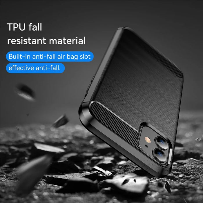 1.8mm Carbon Fiber Brushed Texture Impact Buffer TPU Back Case Mobile Phone Cover for iPhone 11 6.1 inch - Black - 7