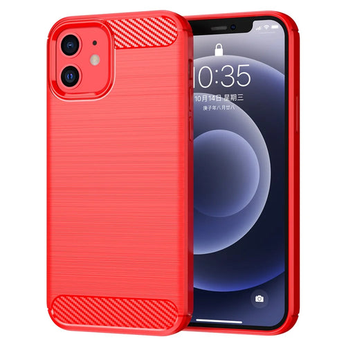 1.8mm Carbon Fiber Brushed Texture Anti-fall Protection Back Case Flexible TPU Cover for iPhone 12/12 Pro 6.1 inch - Red - 1