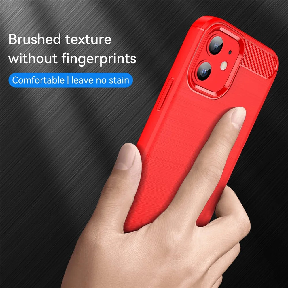 1.8mm Carbon Fiber Brushed Texture Anti-fall Protection Back Case Flexible TPU Cover for iPhone 12/12 Pro 6.1 inch - Red - 3