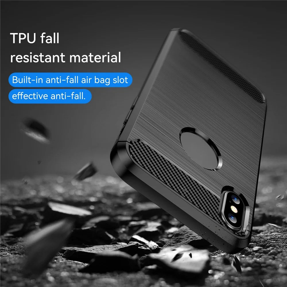 1.8mm Stylish Carbon Fiber Brushed Design Flexible TPU Anti-drop Mobile Phone Cover Case for iPhone XS Max 6.5 inch - Black - 6