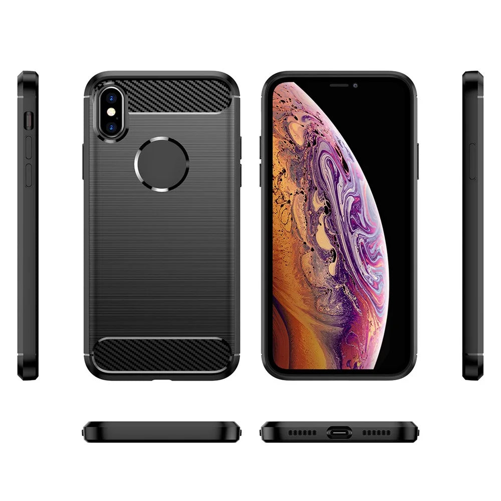 1.8mm Stylish Carbon Fiber Brushed Design Flexible TPU Anti-drop Mobile Phone Cover Case for iPhone XS Max 6.5 inch - Black - 7