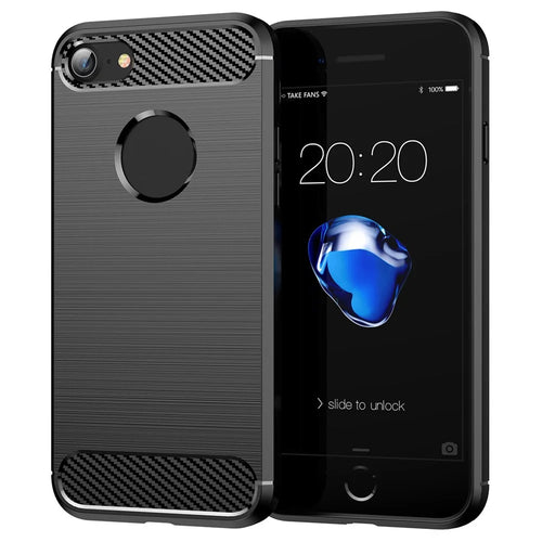1.8mm Carbon Fiber Texture TPU Case Brushed Surface Phone Protective Cover for iPhone 8/7 - Black - 1