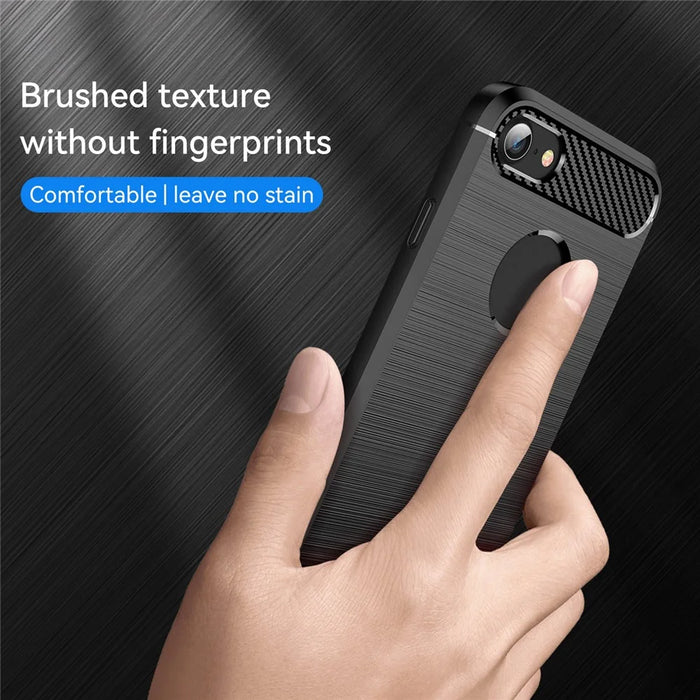 1.8mm Carbon Fiber Texture TPU Case Brushed Surface Phone Protective Cover for iPhone 8/7 - Black - 4