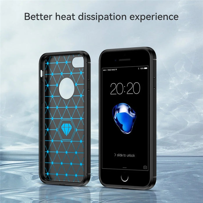 1.8mm Carbon Fiber Texture TPU Case Brushed Surface Phone Protective Cover for iPhone 8/7 - Black - 5