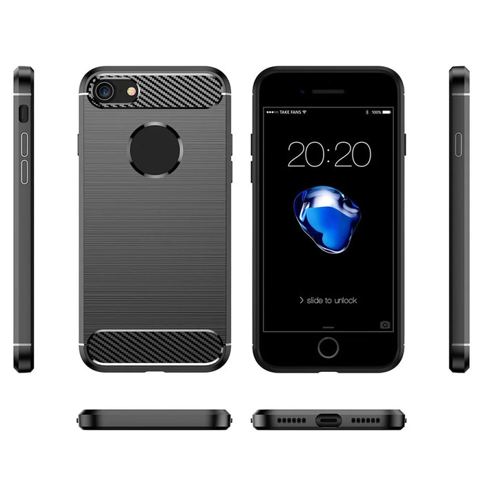 1.8mm Carbon Fiber Texture TPU Case Brushed Surface Phone Protective Cover for iPhone 8/7 - Black - 7