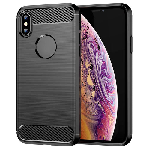 1.8mm Brushed Surface TPU Back Case Carbon Fiber Texture Fall-Resistant Phone Protective Cover for iPhone X/XS 5.8 inch - Black - 1