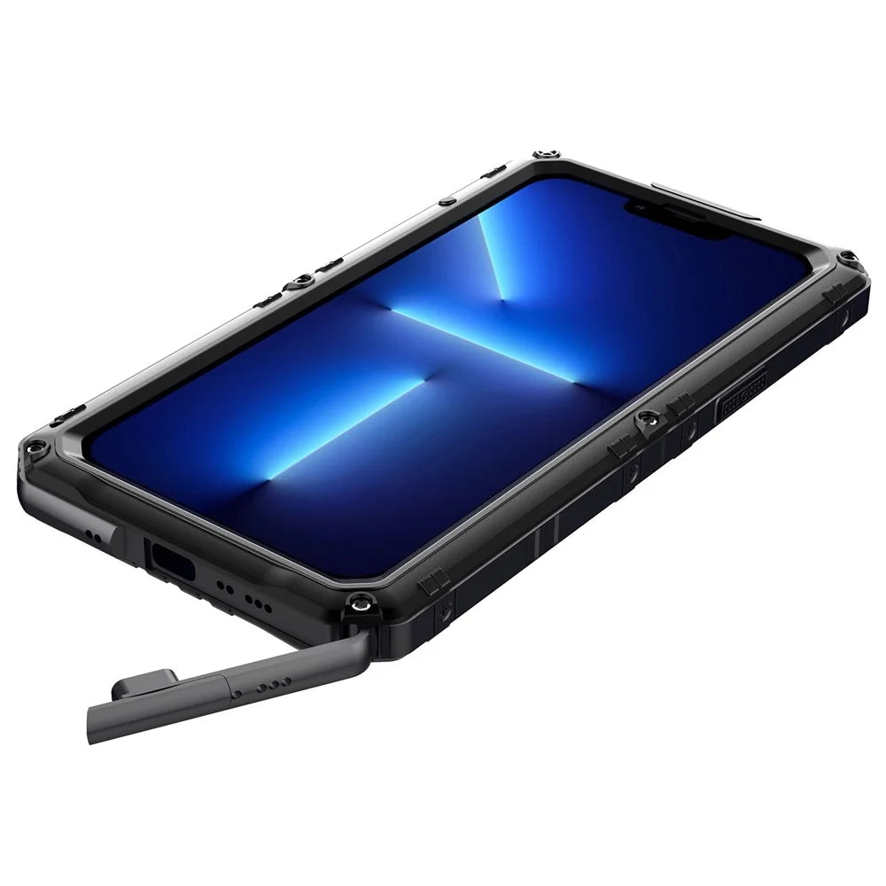 Shockproof Waterproof Dust-proof Drop-roof Silicone + Metal Full Cover Phone Case Hybrid Shell for iPhone 13 Pro Max 6.7 inch - Black - 3
