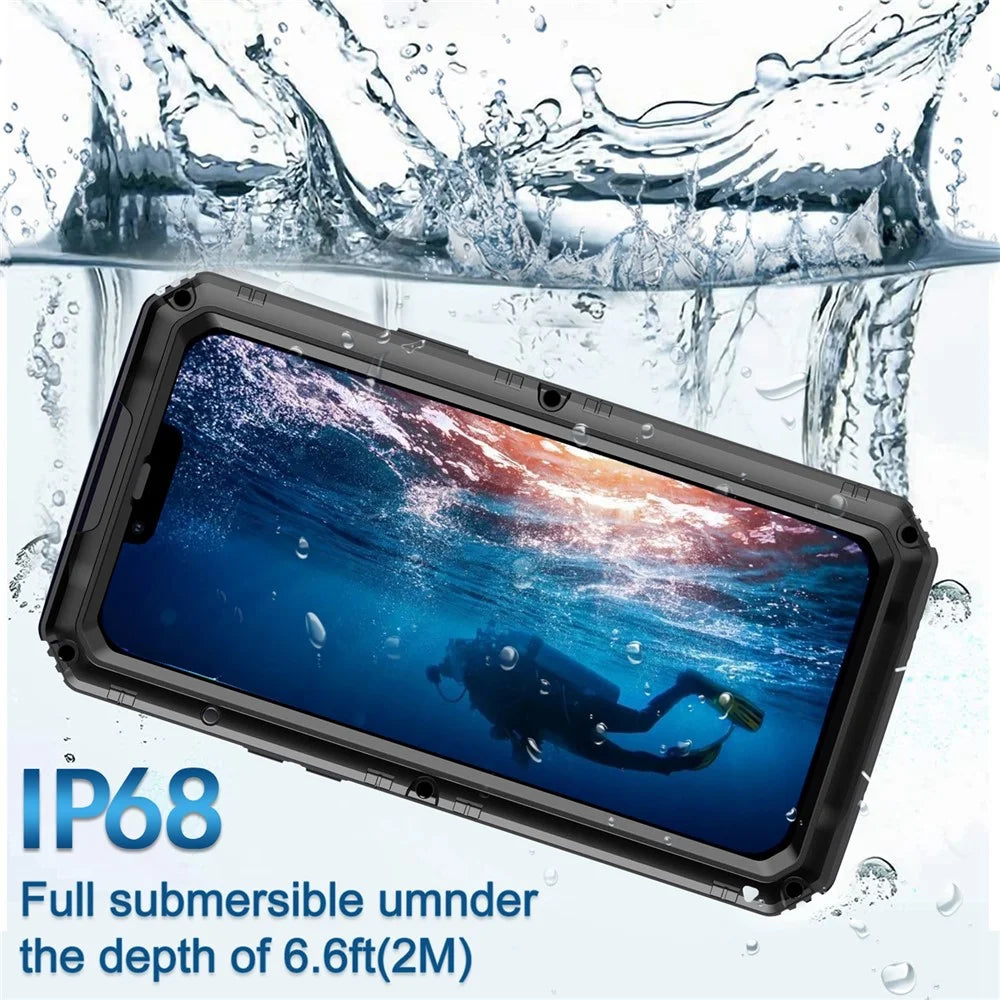 Shockproof Waterproof Dust-proof Drop-roof Silicone + Metal Full Cover Phone Case Hybrid Shell for iPhone 13 Pro Max 6.7 inch - Black - 4