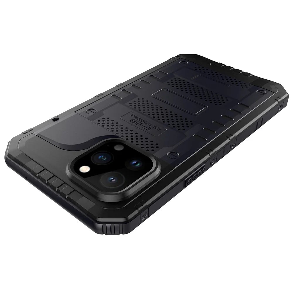 Shockproof Waterproof Dust-proof Drop-roof 360 Degree Full Protection Silicone + Metal Phone Case Shell for iPhone 13 Pro 6.1 inch - Black - 2