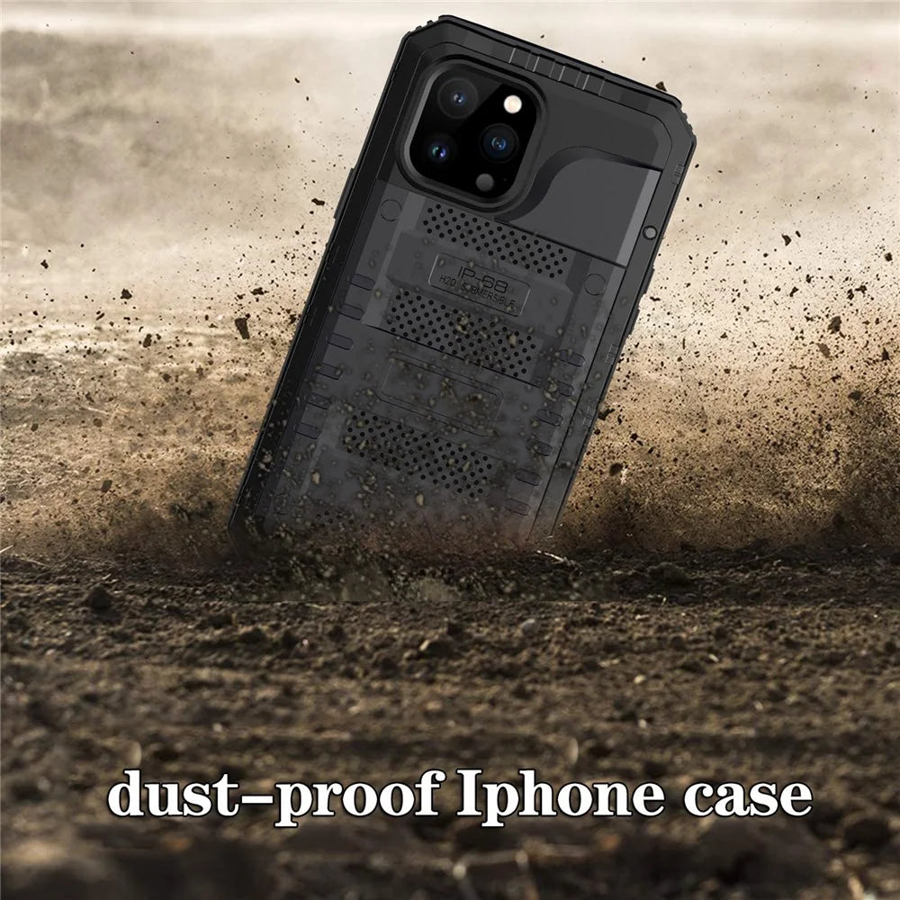 Shockproof Waterproof Dust-proof Drop-roof 360 Degree Full Protection Silicone + Metal Phone Case Shell for iPhone 13 Pro 6.1 inch - Black - 6