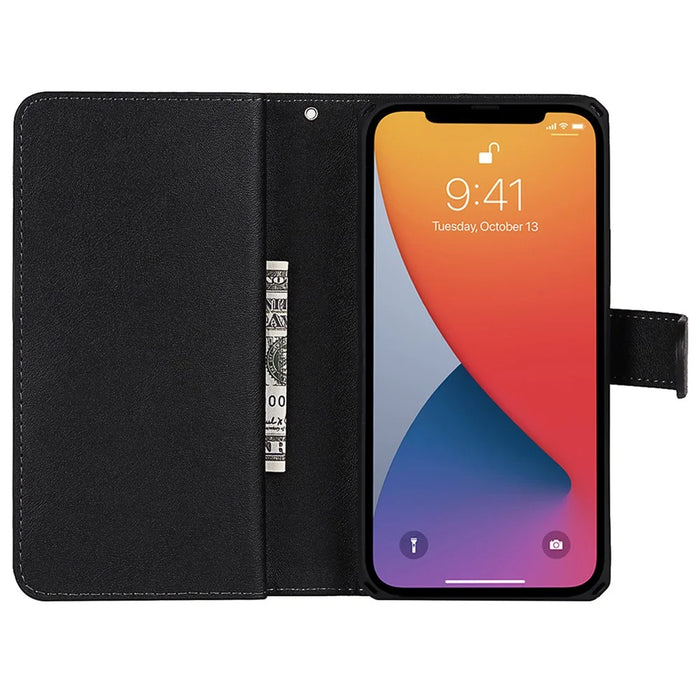 Detachable PU Leather Wallet Stand Case Non-slip Grip Phone Shell with Wrist Strap for iPhone 13 Pro 6.1 inch - Black - 6