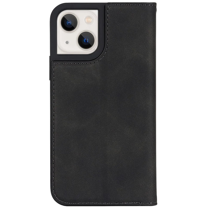 PU Leather Skin-touch Feeling Auto-absorbed Phone Case Shell with Wallet Stand for iPhone 13 6.1 inch - Black - 3