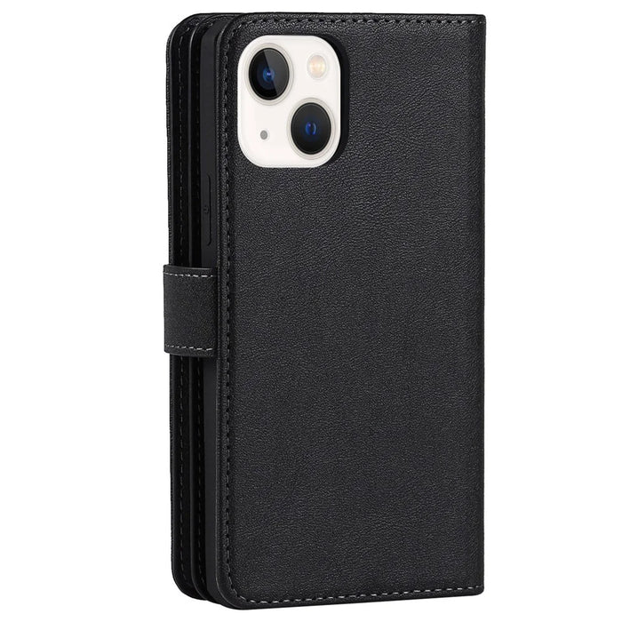 Fall-proof Detachable PU Leather Wallet Stand Phone Case Shell with Wrist Strap for iPhone 13 6.1 inch - Black - 3