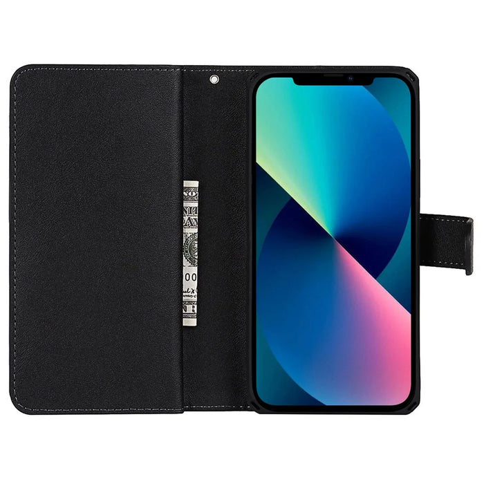 Fall-proof Detachable PU Leather Wallet Stand Phone Case Shell with Wrist Strap for iPhone 13 6.1 inch - Black - 6