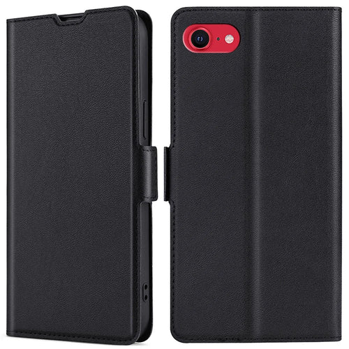 Ultra-thin Side Magnetic Clasp PU Leather Cover Phone Stand Case with Card Slot for iPhone SE (2022)/SE (2020)/8/7 2020 - Black - 1