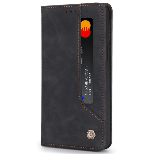POLA 008 Series Auto Closing Magnetic Retro PU Leather Flip Wallet Phone Case with Stand for iPhone 13 Pro 6.1 inch - Black - 2
