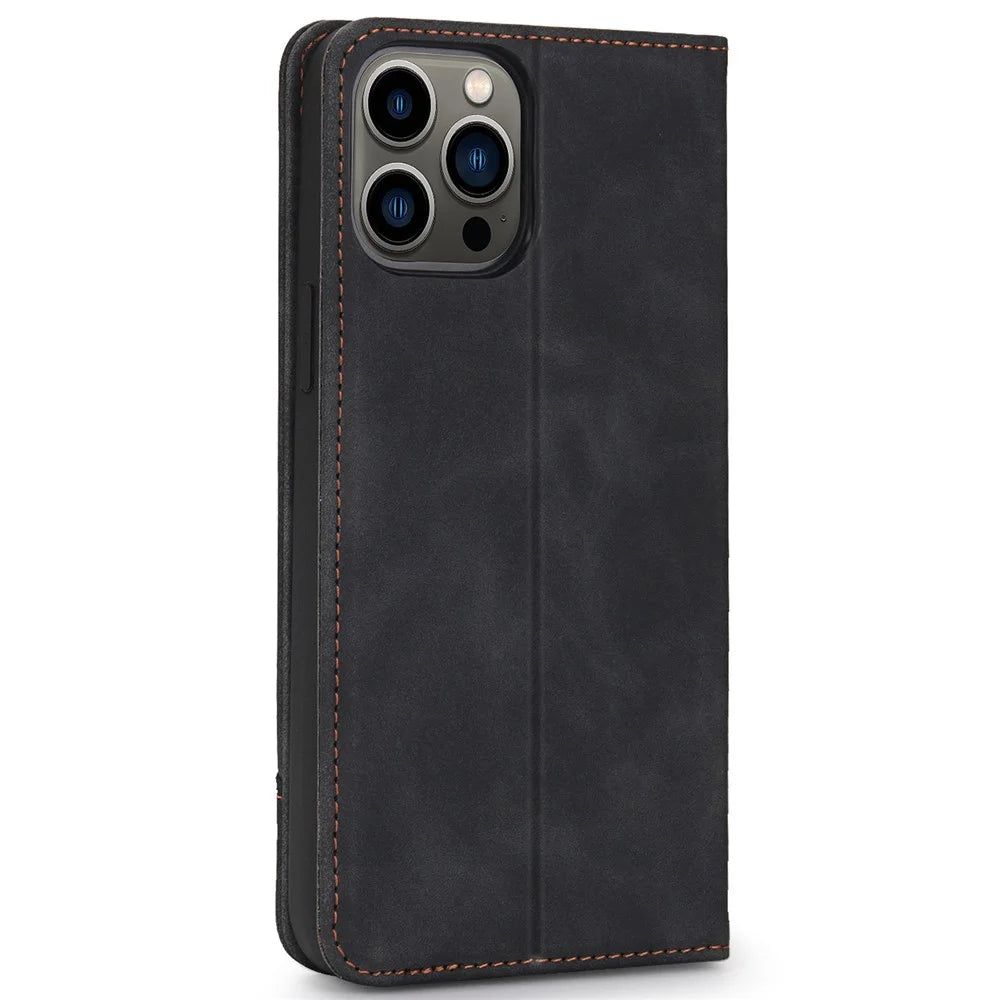 POLA 008 Series Auto Closing Magnetic Retro PU Leather Flip Wallet Phone Case with Stand for iPhone 13 Pro 6.1 inch - Black - 3