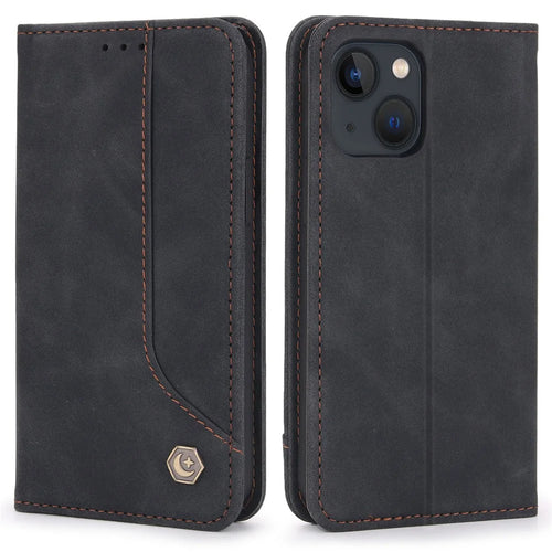 POLA 008 Series Viewing Stand Retro PU Leather Flip Wallet Case Full Body Magnetic Adsorption Protective Cover for iPhone 13 6.1 inch - Black - 1