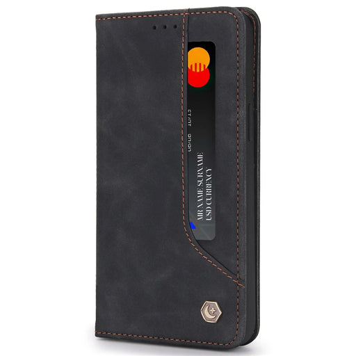 POLA 008 Series Viewing Stand Retro PU Leather Flip Wallet Case Full Body Magnetic Adsorption Protective Cover for iPhone 13 6.1 inch - Black - 2