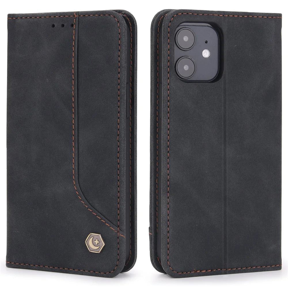 POLA 008 Series Retro Business Wallet Flip Leather Case Stand Magnetic Absorption Protective Cover for iPhone 11 6.1 inch - Black - 1