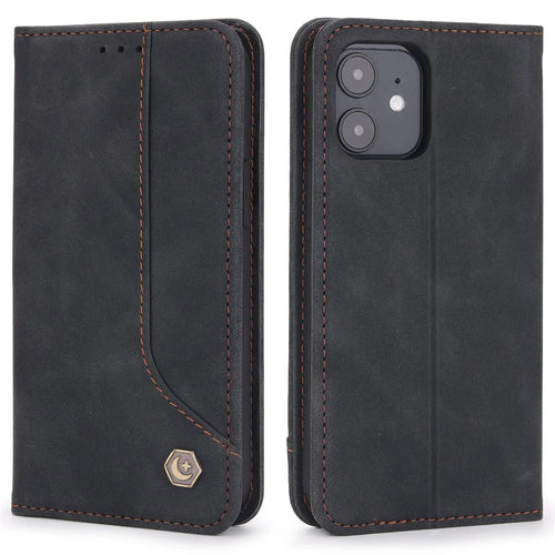 POLA 008 Series Retro Business Wallet Flip Leather Case Stand Magnetic Absorption Protective Cover for iPhone 11 6.1 inch - Black - 1