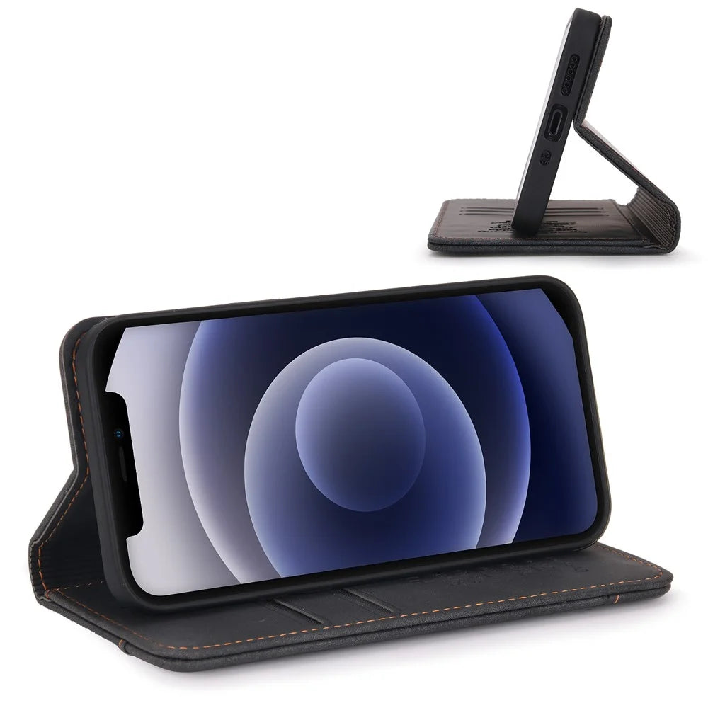 POLA 008 Series Retro Business Wallet Flip Leather Case Stand Magnetic Absorption Protective Cover for iPhone 11 6.1 inch - Black - 3