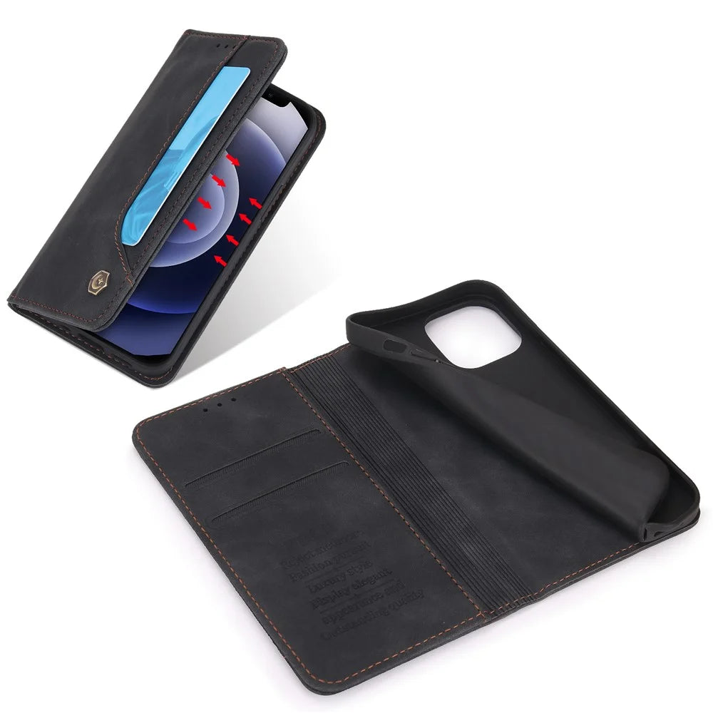 POLA 008 Series Retro Business Wallet Flip Leather Case Stand Magnetic Absorption Protective Cover for iPhone 11 6.1 inch - Black - 4