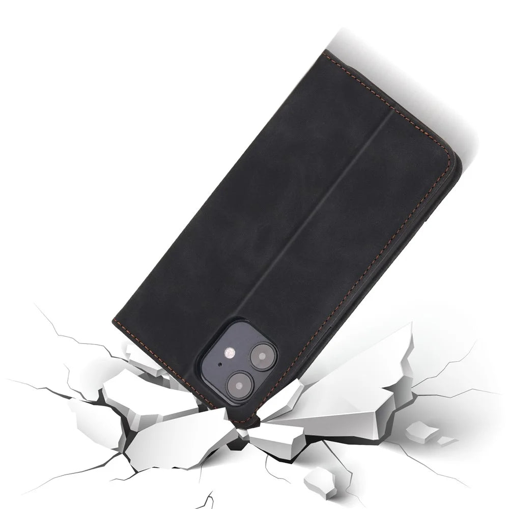 POLA 008 Series Retro Business Wallet Flip Leather Case Stand Magnetic Absorption Protective Cover for iPhone 11 6.1 inch - Black - 5