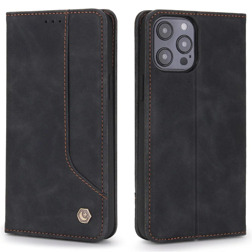 POLA 008 Series Vintage PU Leather Flip Wallet Case Auto Closing Magnetic Shockproof Protective Phone Cover with Stand for iPhone 11 Pro Max 6.5 inch - Black - 1