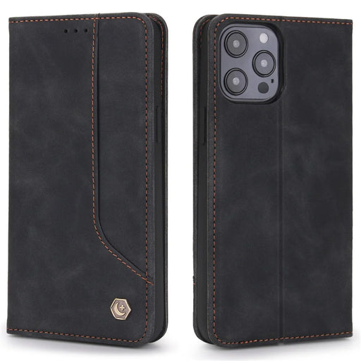 POLA 008 Series Vintage PU Leather Flip Wallet Case Auto Closing Magnetic Shockproof Protective Phone Cover with Stand for iPhone 11 Pro Max 6.5 inch - Black - 1