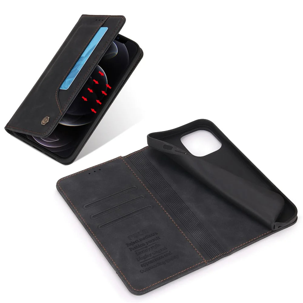 POLA 008 Series Vintage PU Leather Flip Wallet Case Auto Closing Magnetic Shockproof Protective Phone Cover with Stand for iPhone 11 Pro Max 6.5 inch - Black - 4