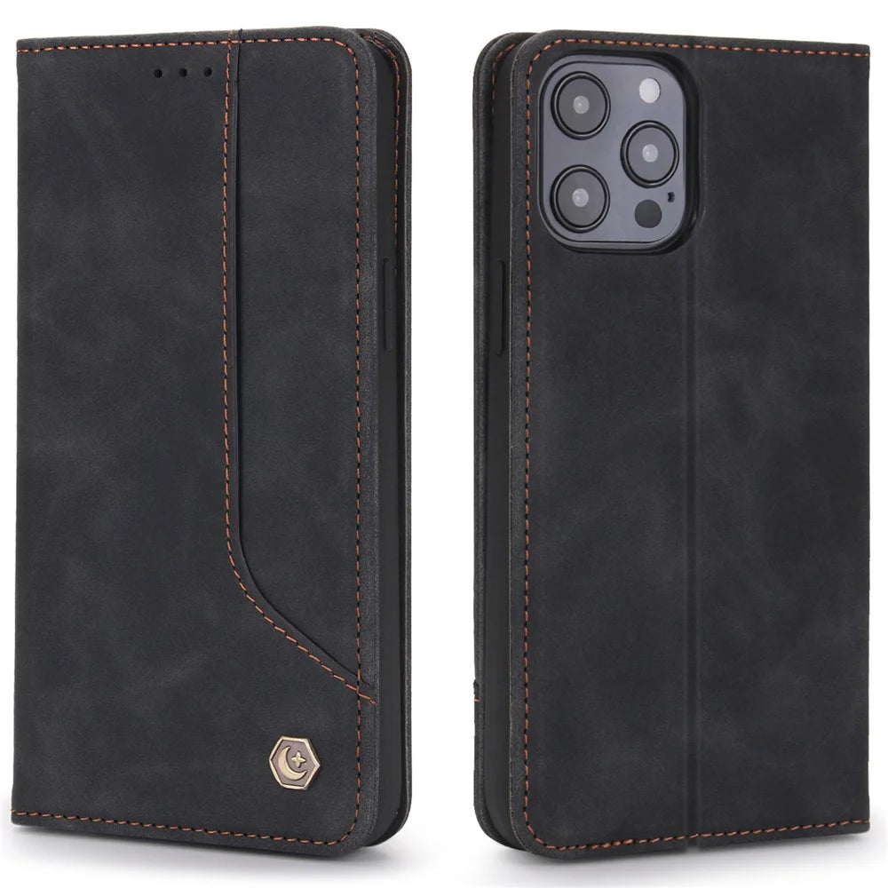 POLA 008 Series Magnetic Absorption Retro Leather Flip Case Wallet Stand Protective Cover for iPhone 11 Pro 5.8 inch - Black - 1