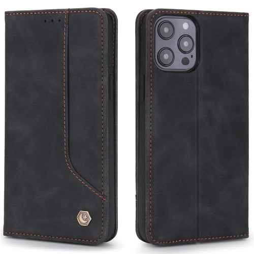 POLA 008 Series Magnetic Absorption Retro Leather Flip Case Wallet Stand Protective Cover for iPhone 11 Pro 5.8 inch - Black - 1