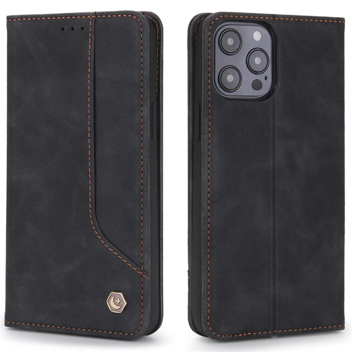 POLA 008 Series Magnetic Absorption Retro Leather Flip Case Wallet Stand Protective Cover for iPhone 11 Pro 5.8 inch - Black - 1