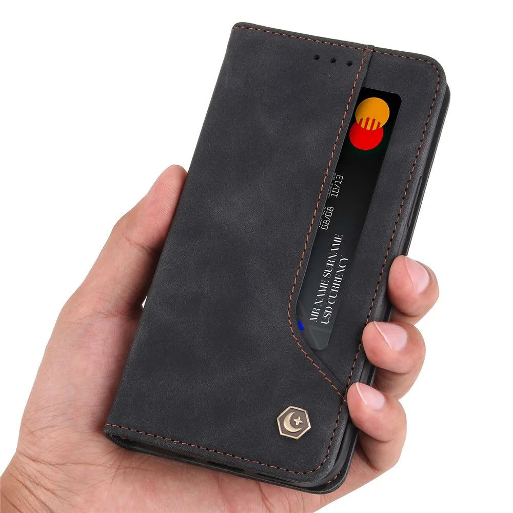 POLA 008 Series Magnetic Absorption Retro Leather Flip Case Wallet Stand Protective Cover for iPhone 11 Pro 5.8 inch - Black - 7