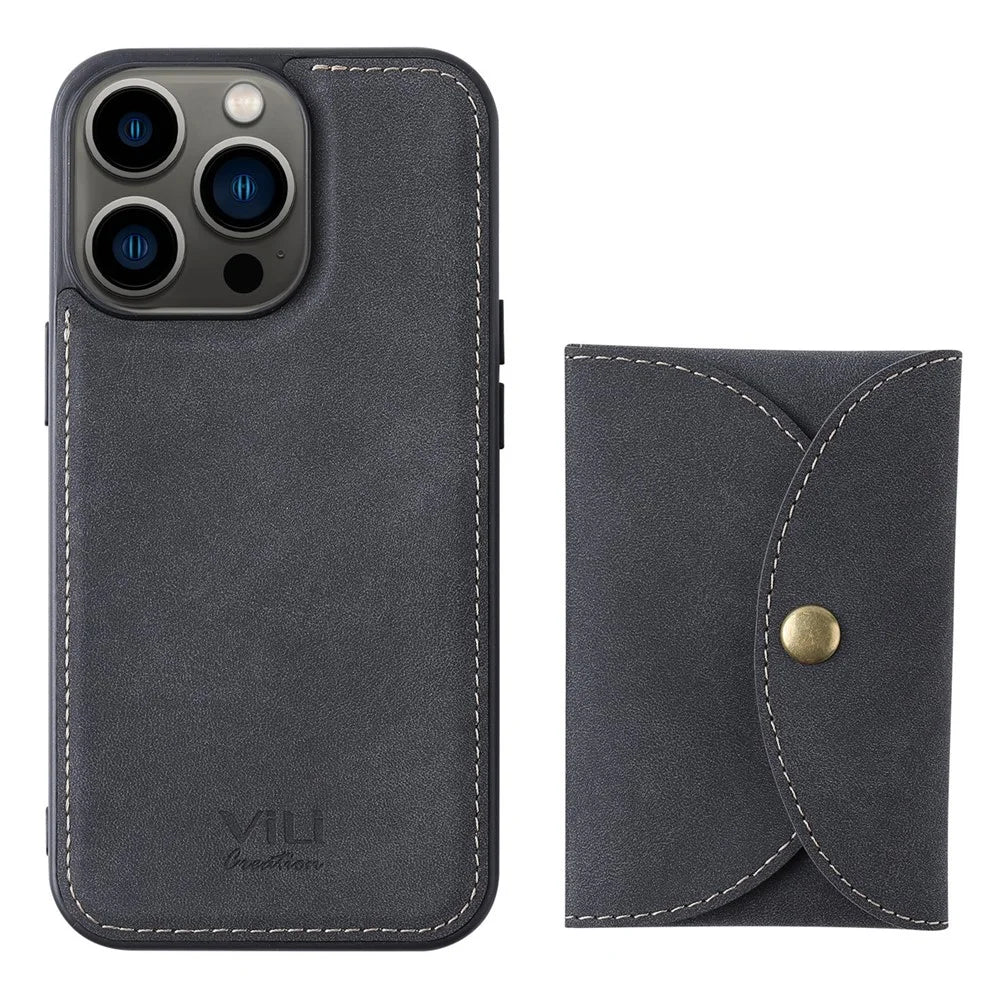 VILI TR Series Detachable 2-in-1 Design Magnetic Right Open Card Slot Leather Coated PC+TPU Case for iPhone 13 Pro 6.1 inch - Black - 2