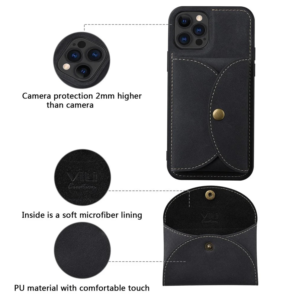 VILI TR Series Detachable 2-in-1 Design Magnetic Right Open Card Slot Leather Coated PC+TPU Case for iPhone 13 Pro 6.1 inch - Black - 6