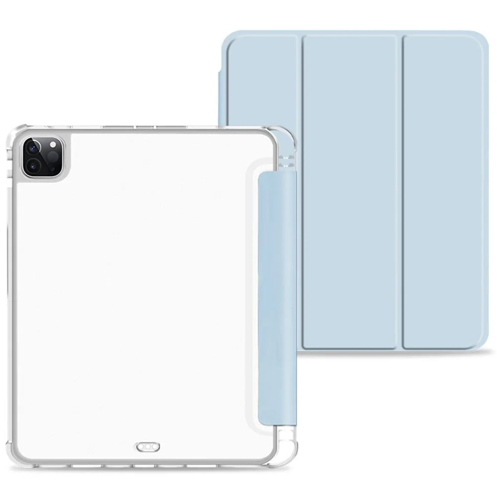 Anti-drop Trifold Stand Protective Cover Shockproof Transparent Tablet Case with Pencil Holder for iPad Pro 12.9-inch (2021) - Blue - 1