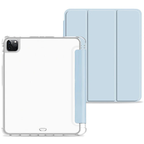 Anti-drop Trifold Stand Protective Cover Shockproof Transparent Tablet Case with Pencil Holder for iPad Pro 12.9-inch (2021) - Blue - 1