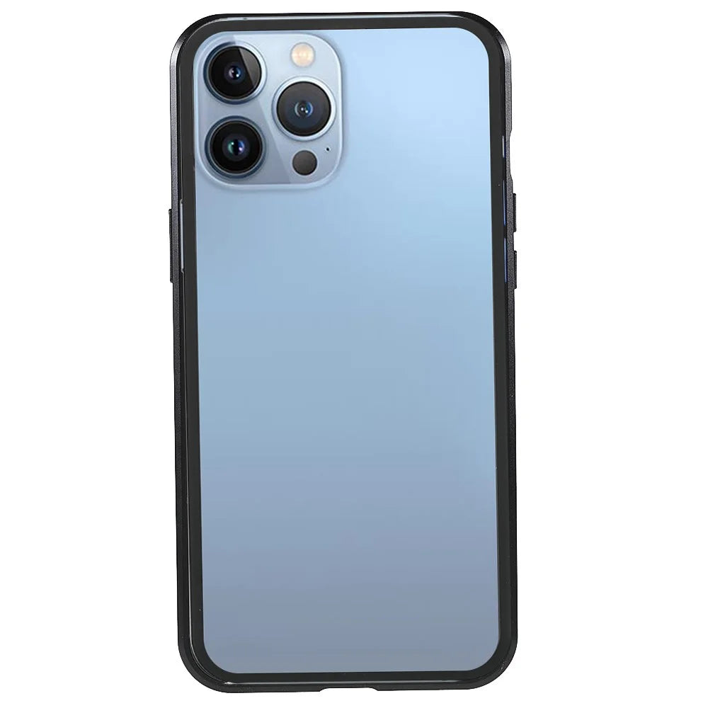 For iPhone 13 Pro 6.1 inch Metal Bumper + Double-sided Tempered Glass Phone Case Anti-peep Magnetic Protective Cover - Black - 2