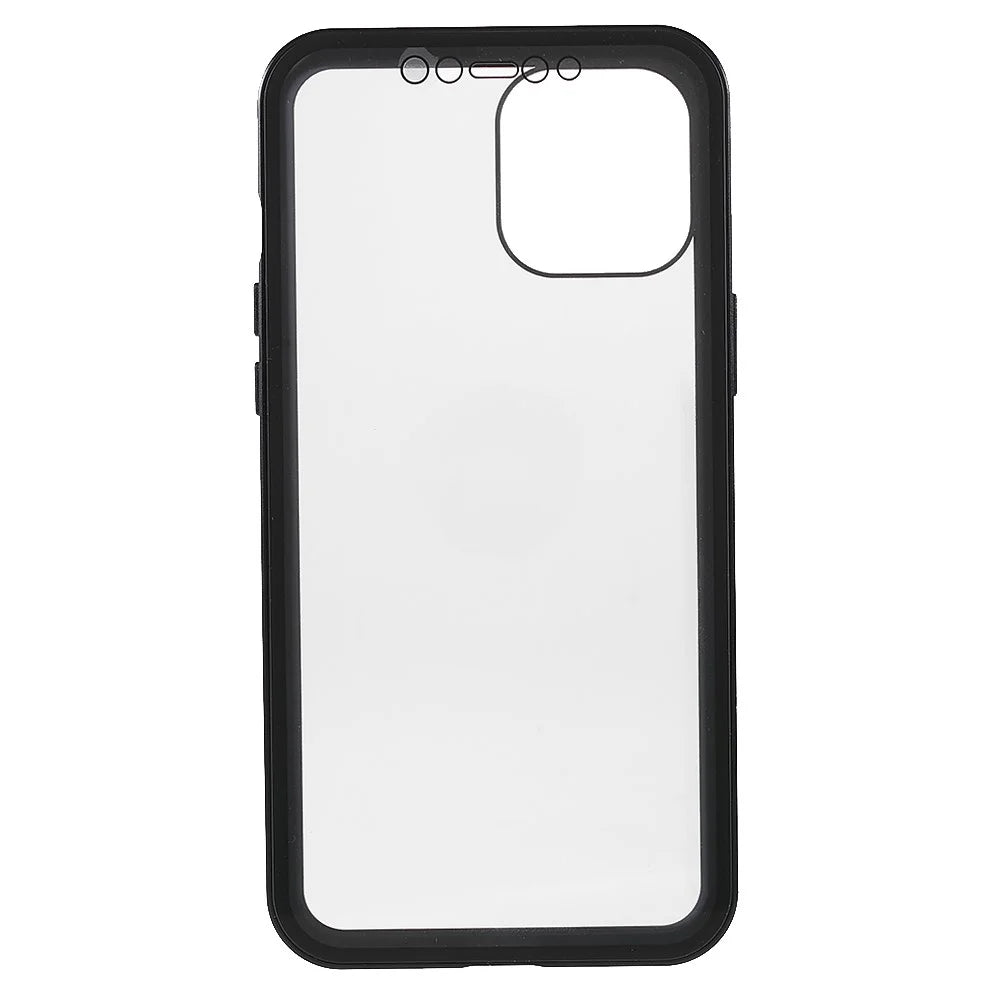 For iPhone 13 Pro 6.1 inch Metal Bumper + Double-sided Tempered Glass Phone Case Anti-peep Magnetic Protective Cover - Black - 3