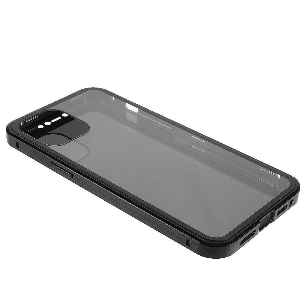 For iPhone 13 Pro 6.1 inch Metal Bumper + Double-sided Tempered Glass Phone Case Anti-peep Magnetic Protective Cover - Black - 4